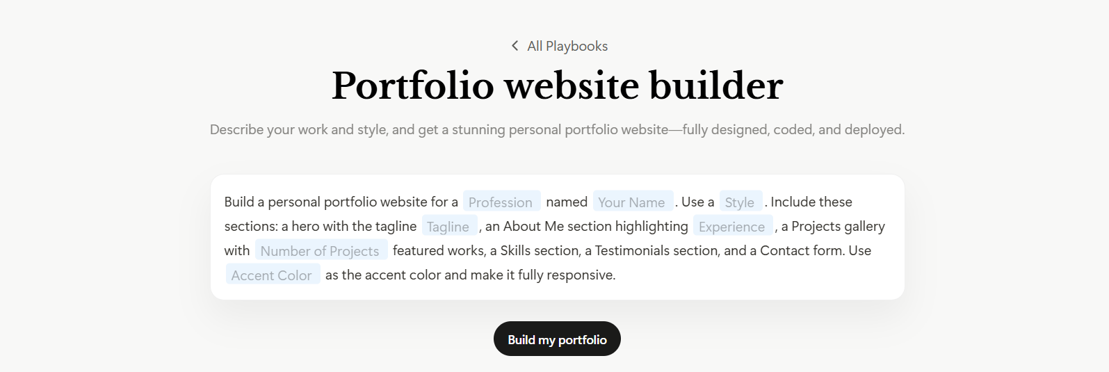 Manus AI portfolio builder screenshot