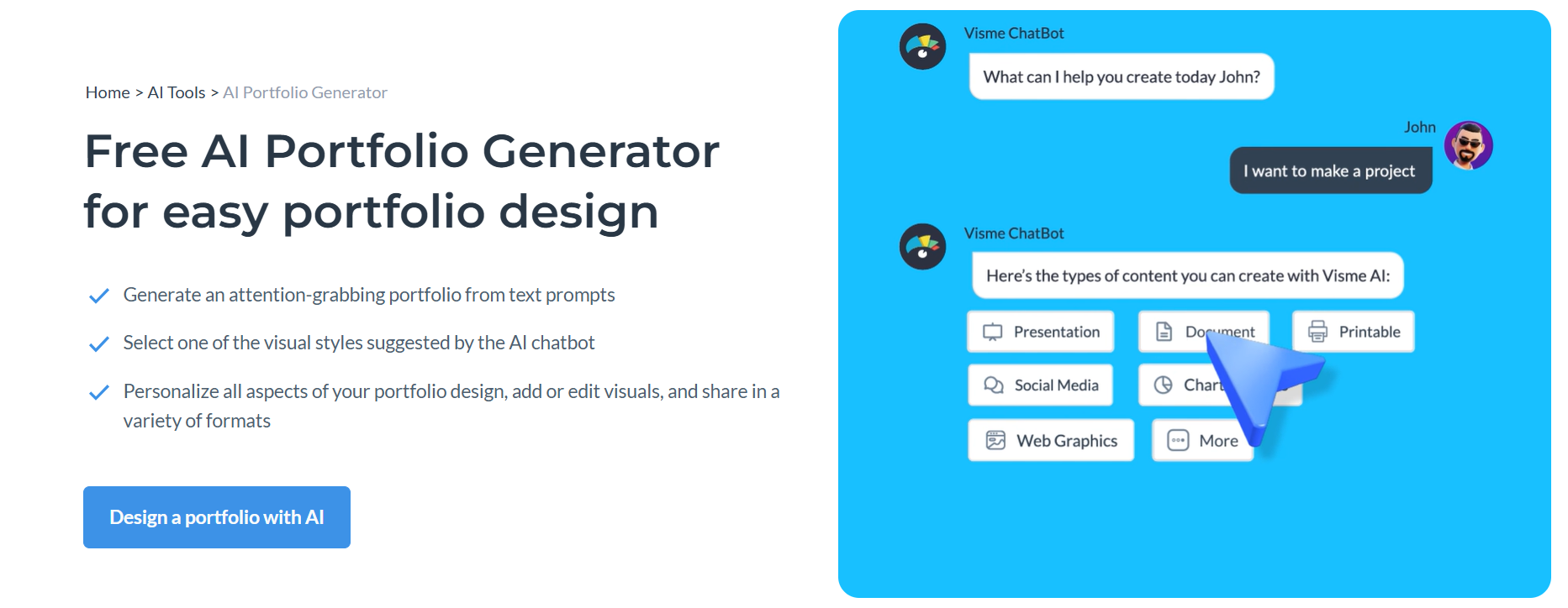 Visme portfolio builder interface