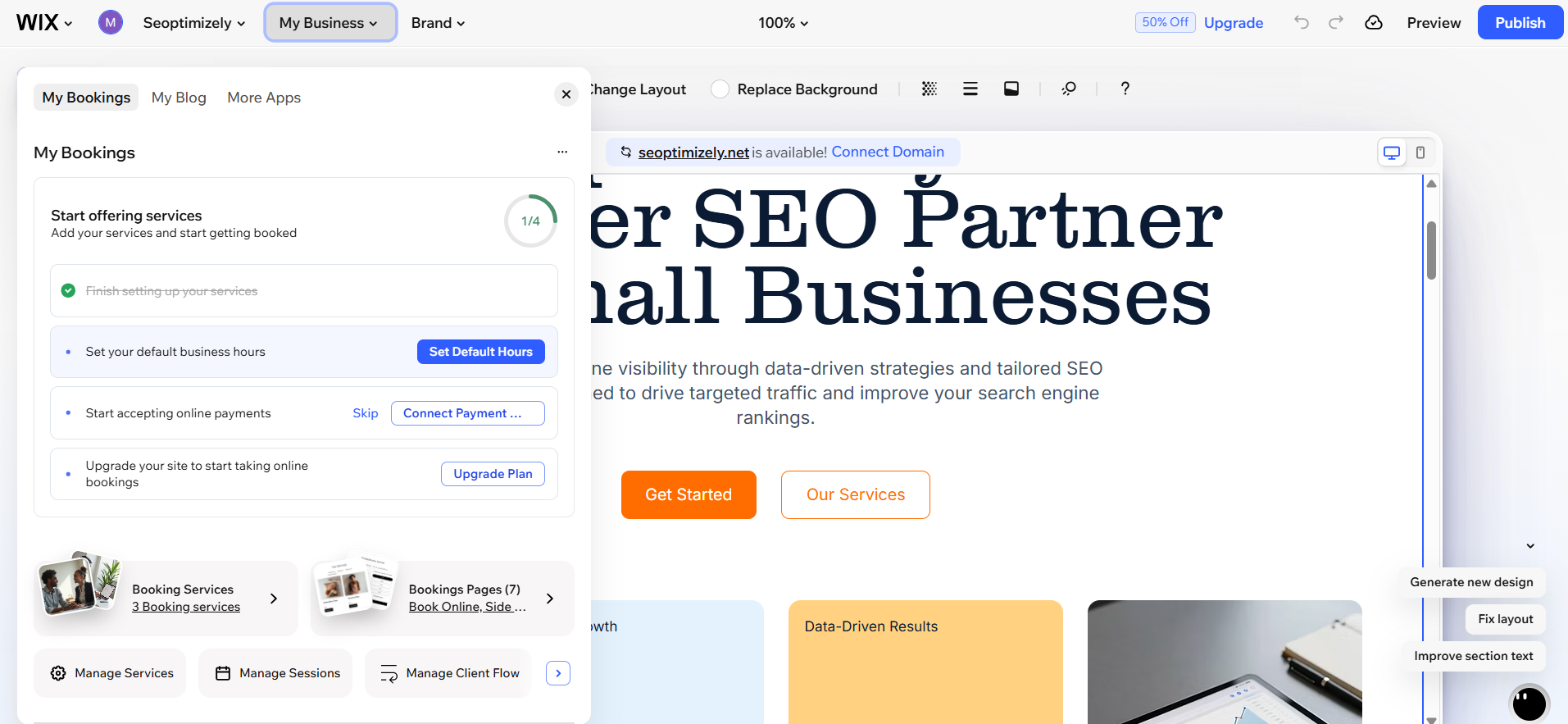 Wix website builder interface