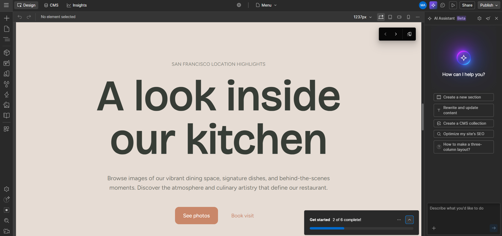 Webflow website builder interface