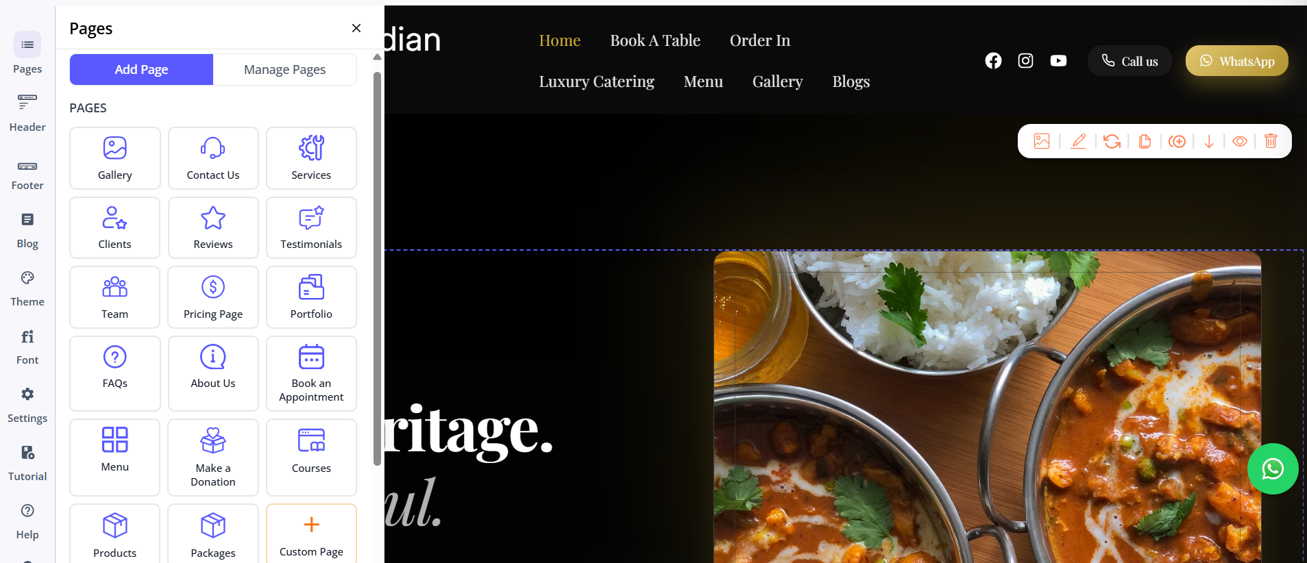 Wix website builder interface