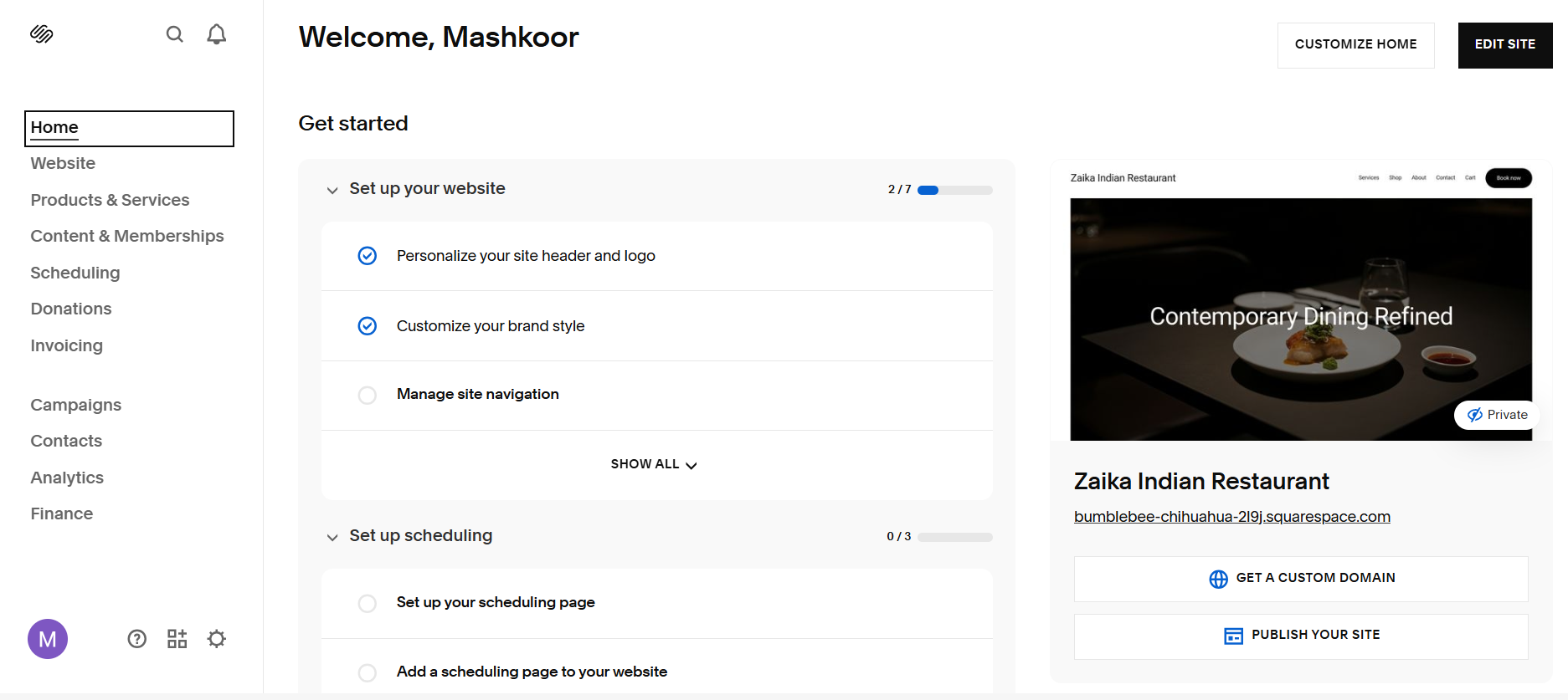 WordPress website builder interface